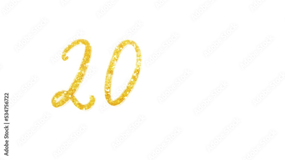 2023 glitter Appearing movie congratulations with new year handdrawn gold text on white background. 2023 glitter Appearing movie congratulations with new year handdrawn gold text on white background.
