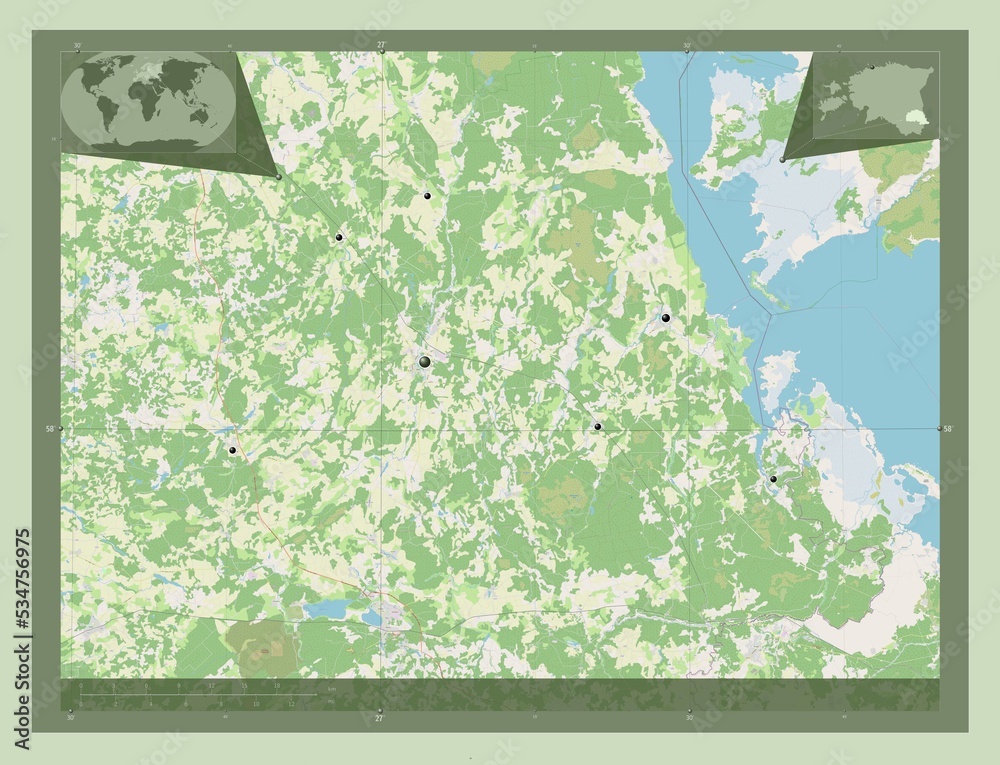 Fototapeta premium Polva, Estonia. OSM. Major cities