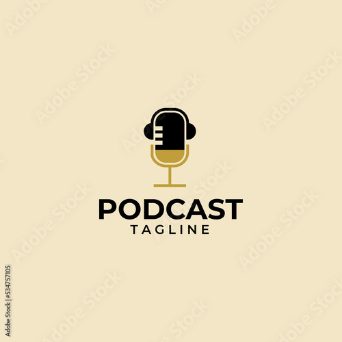 Podcast or Radio Logo design using Microphone and Headphone icon