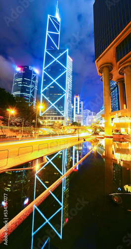 Street view of Hong Kong city at night.