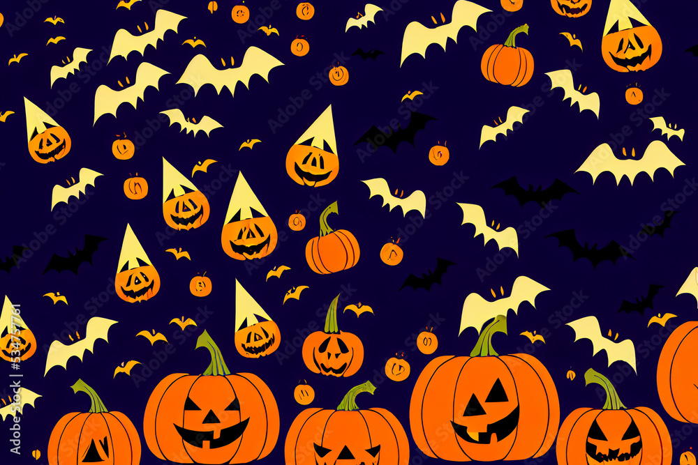 Halloween decoration and texture with pumpkins and witch hat Halloween decoration and texture with pumpkins and witch hat