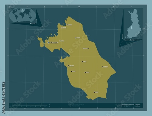 Central Ostrobothnia, Finland. Solid. Labelled points of cities photo