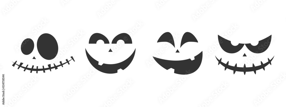 set of scary face icons, halloween, evil face