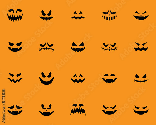set of scary face icons, halloween, evil face