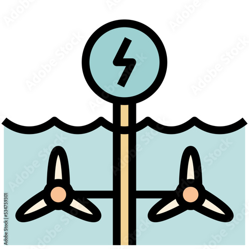 tidal energy black outline filled color icon