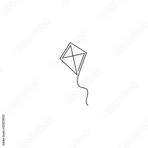 Continuous line kite. a minimalistic kite line monoline logo vector icon illustration