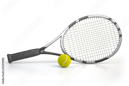 Tennis racket and tennis ball isolated on white background. © Maksym Yemelyanov