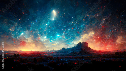 illustration on the theme Travel in space with stars and nebulae of the universe