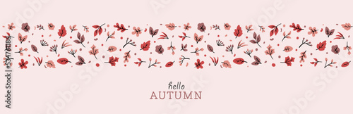 hello autumn banner plants decoration letter greeting card