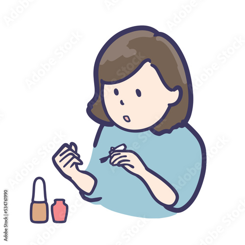 ネイルケアをする女性のイラスト　カラー