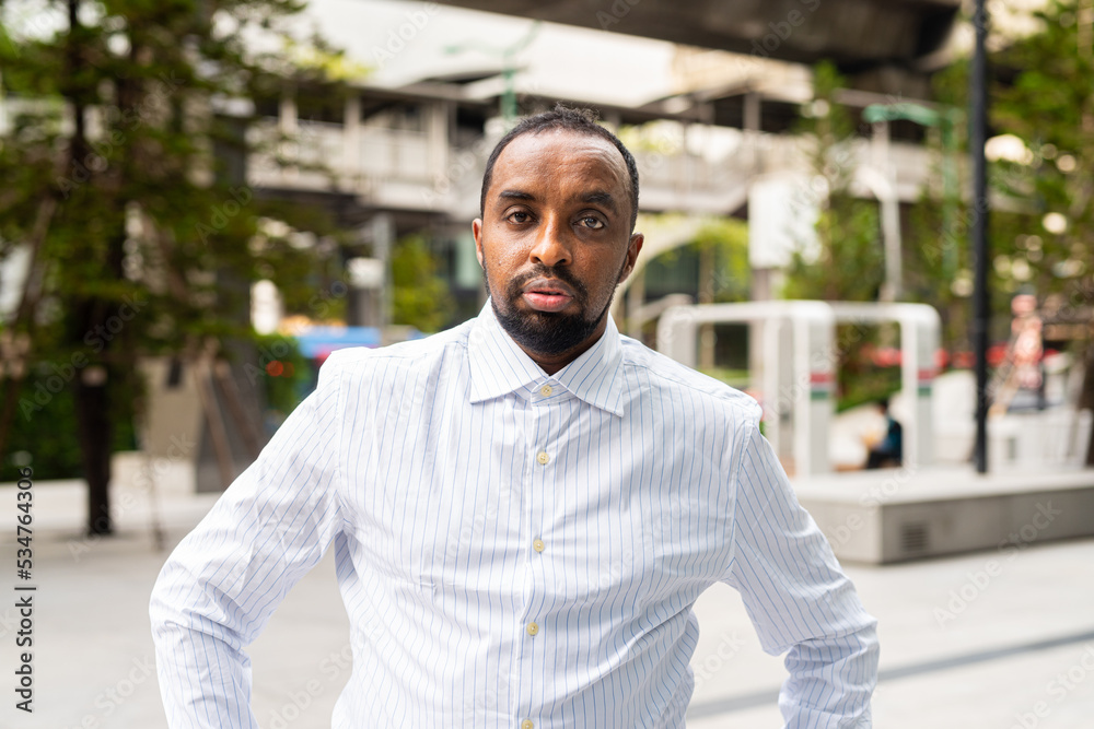 Naklejka premium Portrait of handsome black man in city ready for business