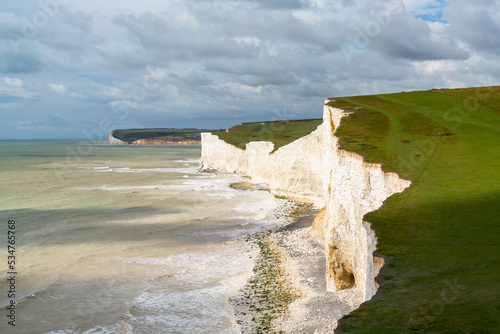 view of the white cliffs of the Seven Sisters in East Sussex on the English Channel photo