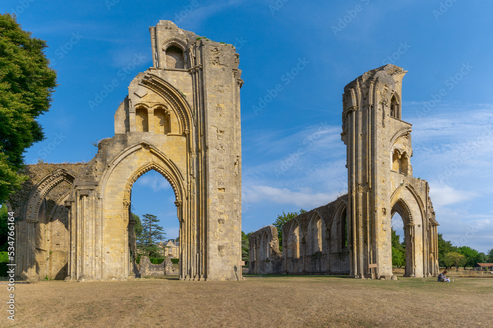 view of the ruins of the Crossing and Choir Walls at the Glastonbury Abbey