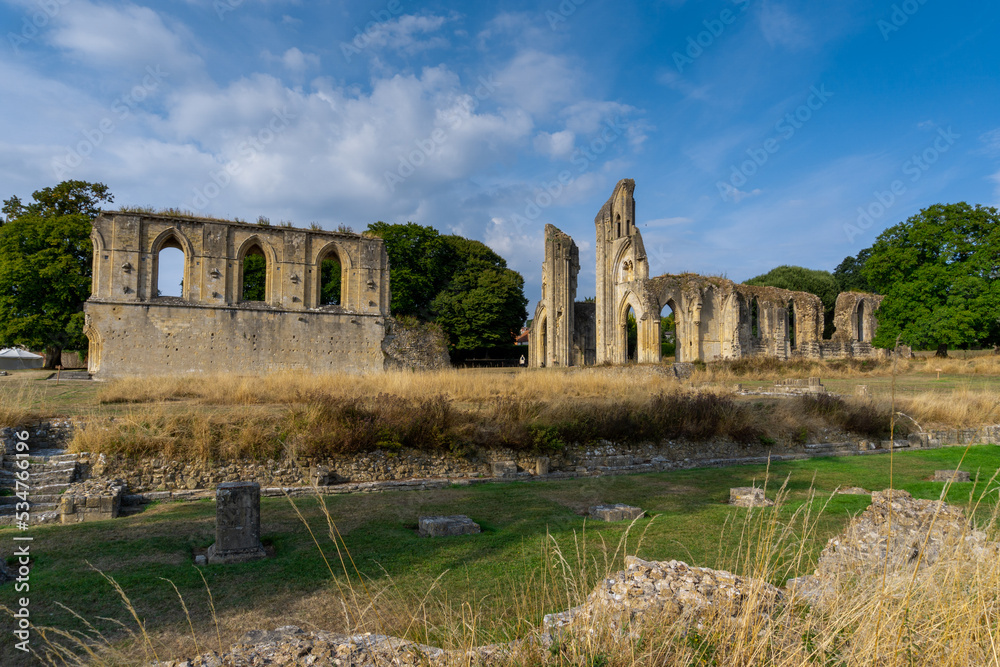 view of the ruins of the Nave and Crossing and Choir Walls at Glastonbury Abbey