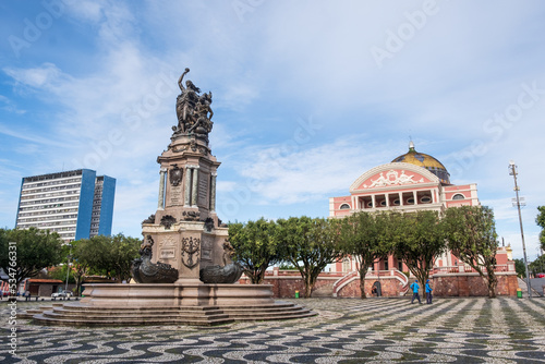 Manaus Brasil - March 30 2022: Amazon Theatre, an opera house located in Manaus, in the heart of the Amazon rainforest in Brazil.