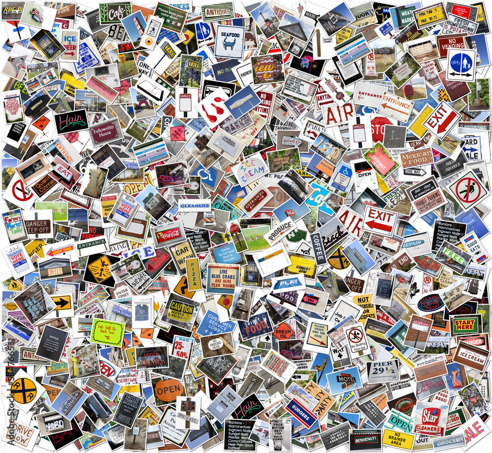 Collage of five hundred photos of miscellaneous signs.