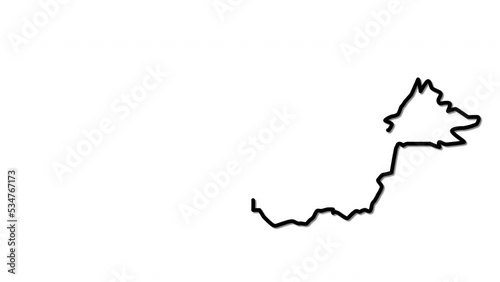 Malaysia map, country territory outline self drawing animation. Line art.
