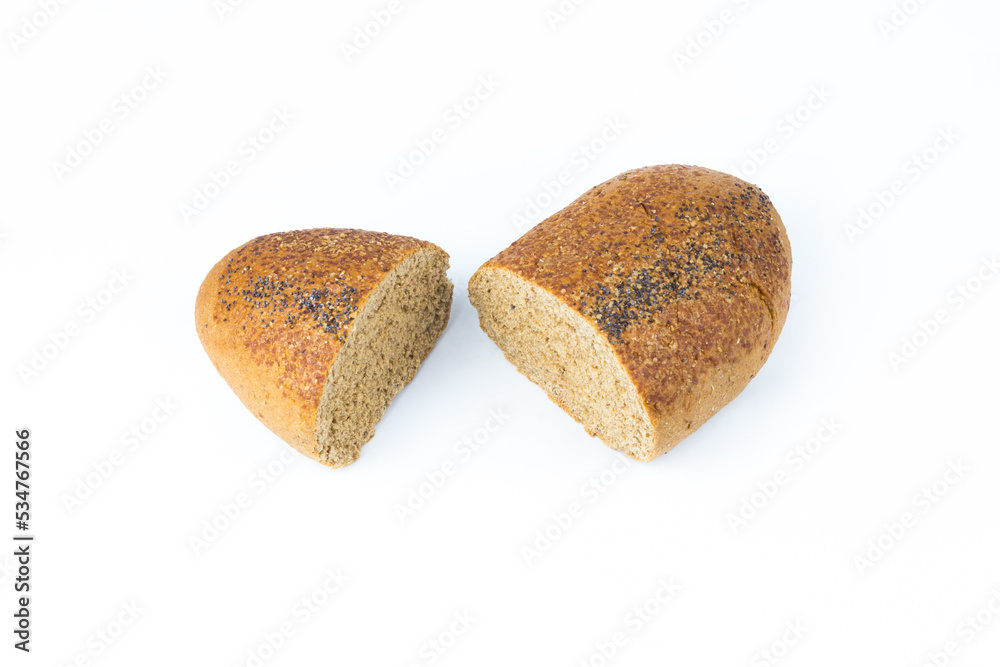 top view, meal organic wholemeal bread with oats and wheat in the dining room