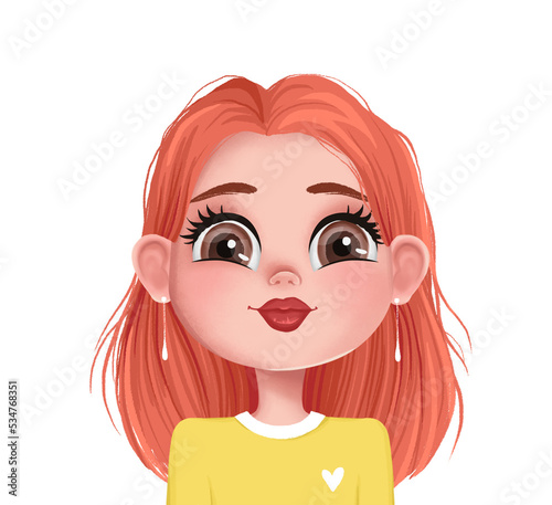 Cute Girl Illustration. Cartoon Avatar Portrait. Child Face Avatar. Smiling Little Girl. Kid Character.