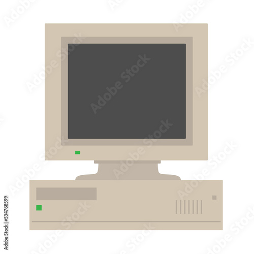 An old model personal computer on a white background.