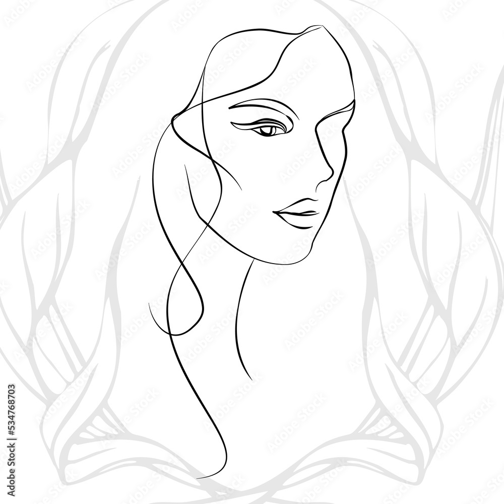 One continuous line hand drawn vector art with beautiful woman face in elegant curve. Black isolated on white background. Modern simplistic design for fashion, wall art, print, tattoo, cover, card. One continuous line hand drawn vector art with beautiful woman face in elegant curve. Black isolated on white background. Modern simplistic design for fashion, wall art, print, tattoo, cover, card.