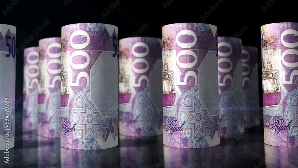 Qatar money Riyal money rolls loop 3d animation. Camera moving in front of the QAR rolling banknotes. Seamless loopable concept of economy, finance, business and debt. Qatar money Riyal money rolls loop 3d animation. Camera moving in front of the QAR rolling banknotes. Seamless loopable concept of economy, finance, business and debt.
