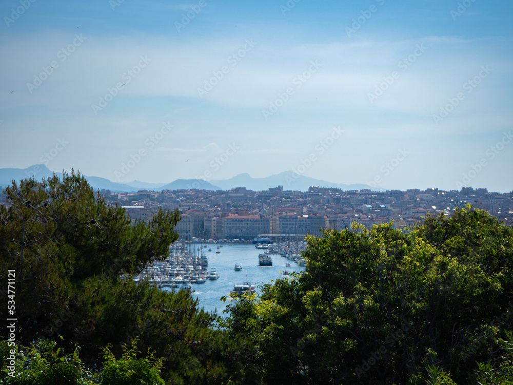 Marseille, France - May 15th 2022: View towards the city centre with the old harbour