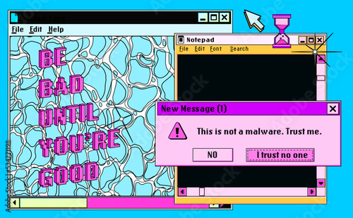Collage of retro user interface and icons in pastel pink colors. Vaporwave style illustration for the programming and DevOps subjects.