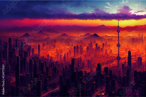 anime style  Beijing China Central Business District cityscape   Anime style no watermark