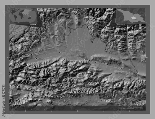 Shida Kartli, Georgia. Bilevel. Labelled points of cities photo