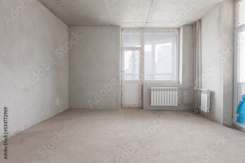 interior of the apartment without decoration in gray colors