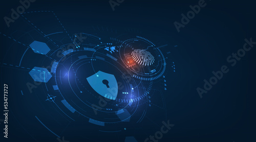 vector abstract security system concept with fingerprint on technology background.