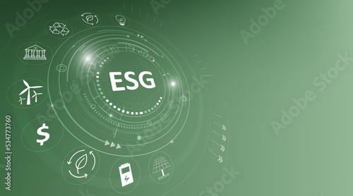 Sustainable business on networked connection vector illustration on green background. ESG icon concept .Environmental,Social and Corporate Government.