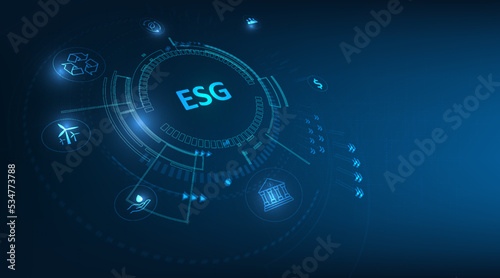 Sustainable business on networked connection vector illustration on blue color background. ESG icon concept .Environmental,Social and Corporate Government.