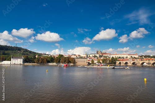Panorama of Prague Castle and Charles bridge in autumn sunny day. Prague, Czech Republic. © LupCOMP96
