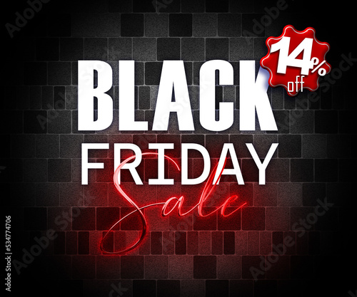 illustration with 3d elements black friday promotion banner 14 percent off sales increase