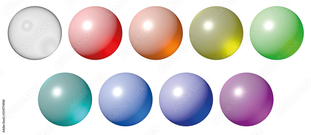 3D image. Colored balls of frosted glass on an isolated background. White ball - transparent