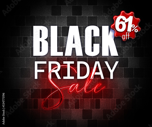 illustration with 3d elements black friday promotion banner 61 percent off sales increase