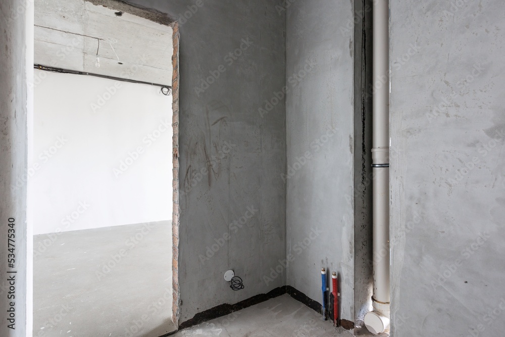 interior of the apartment without decoration in gray colors