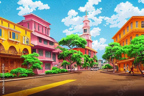 anime style, St George's Grenada August 23 2022 Commercial buildings historical landmarks and residential buildings in St George's the capital city of Grenada , Anime style no watermark photo