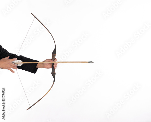 wooden hunting bow isolated on white background