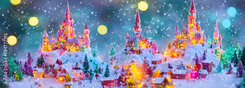 Abstract candy castle. Christmas background. 3d image