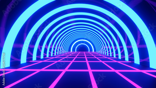 Fototapeta Naklejka Na Ścianę i Meble -  abstract tunnel with light synthwave in 4k 
