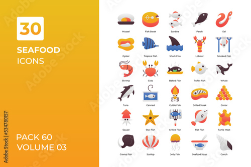 Seafood icons collection.