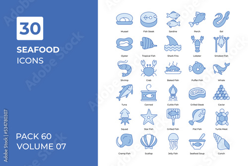 Seafood icons collection.