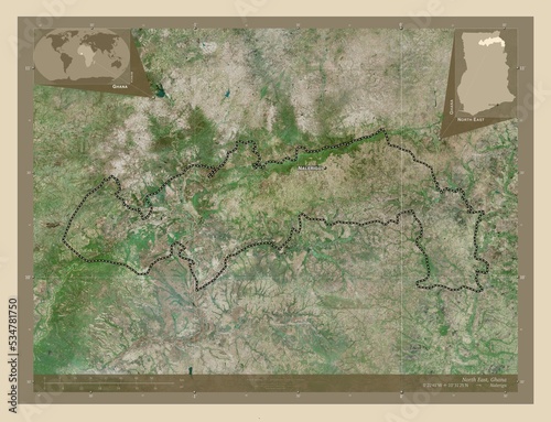 North East, Ghana. High-res satellite. Labelled points of cities photo