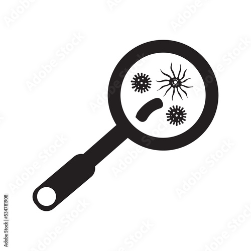 Magnifying glass organism microbe icon | Black Vector illustration |