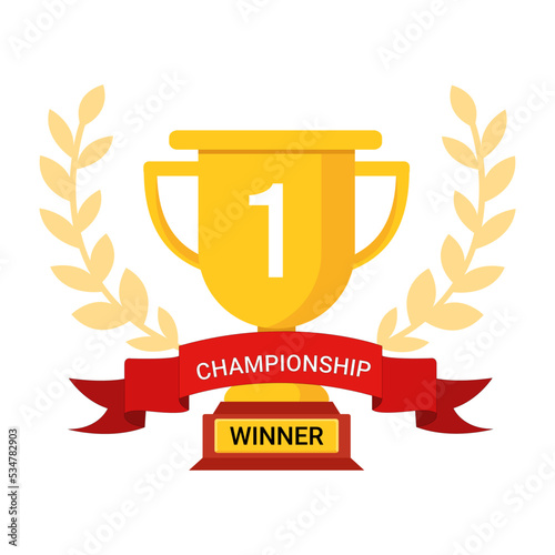 Football World Championship First winner trophy. Vector illustration in flat style isolated on white background. 