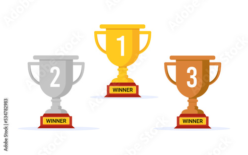 Winner award for 1st, 2nd, 3rd place. Prizes for winner. Flat vector illustration.