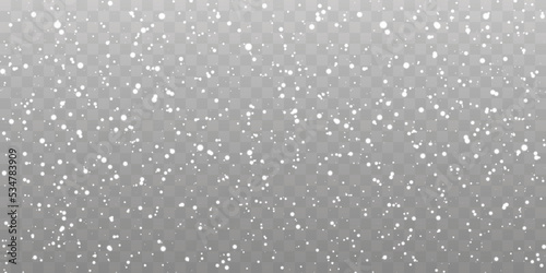 Christmas snow. Falling snowflakes on transparent background. Snowfall. Vector illustration